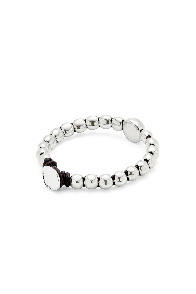 Leather Bracelet with a Large Bead, Alternate, color, Silver