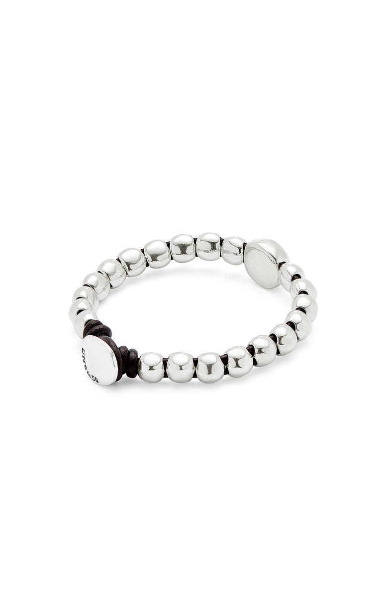 UNODE50 Leather Bracelet with a Large Bead, Alternate, color, Silver