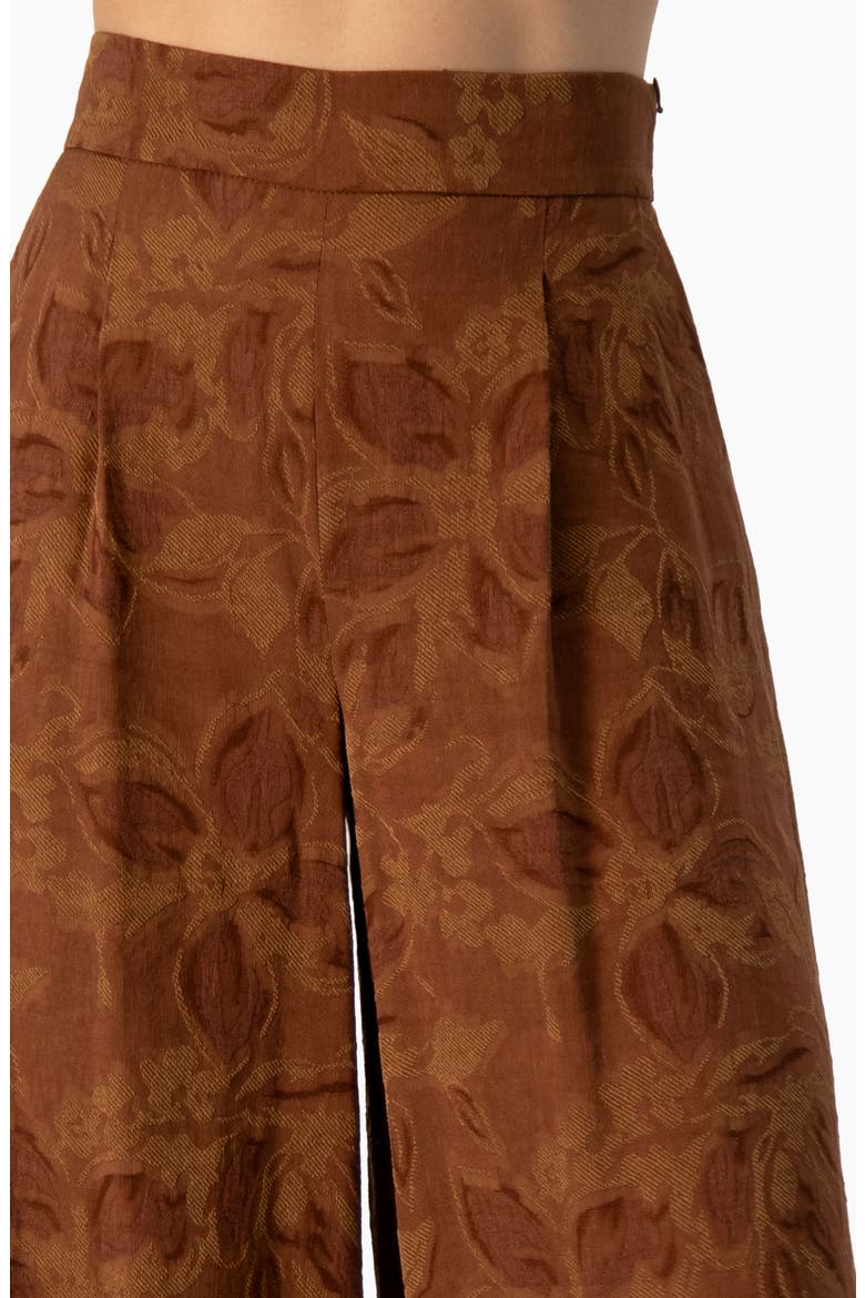 Floral Jacquard High-waist Wide-leg Palazzo Trousers, Alternate, color, Chocolate