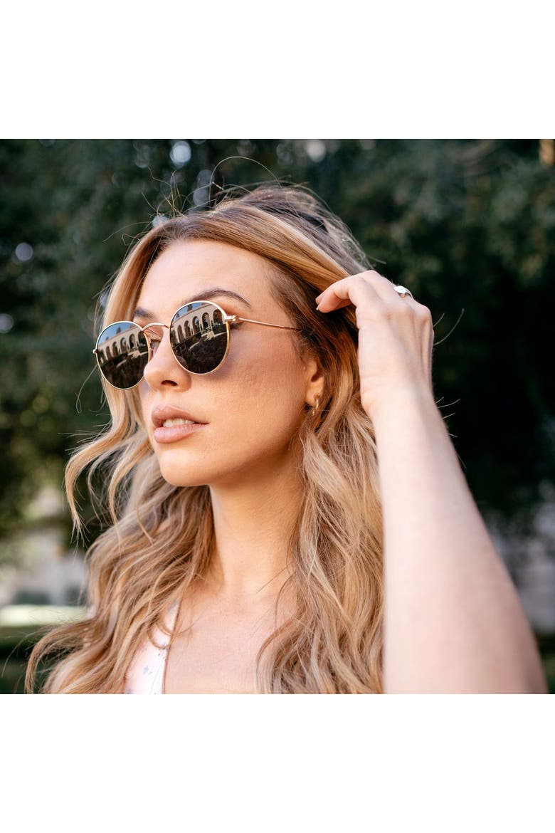 Nevada - 50mm Round Polarized Metal Sunglasses, Alternate, color, Gold Black