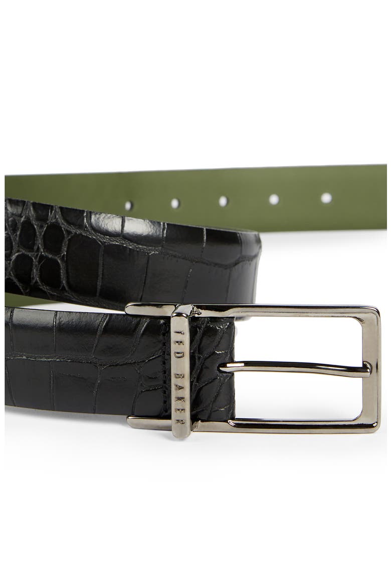 Calgary Croc Embossed Leather Belt, Alternate, color, BLACK