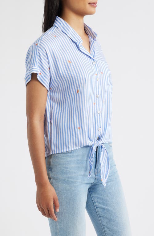 Beachlunchlounge Rosie Embroidered Tie Front Short Sleeve Button-up Shirt