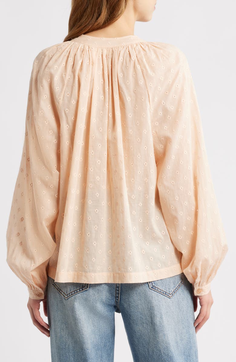 DÔEN Juilenne Diamond Embroidered Organic Cotton Voile Shirt, Alternate, color, Peach Sorbet Marseille