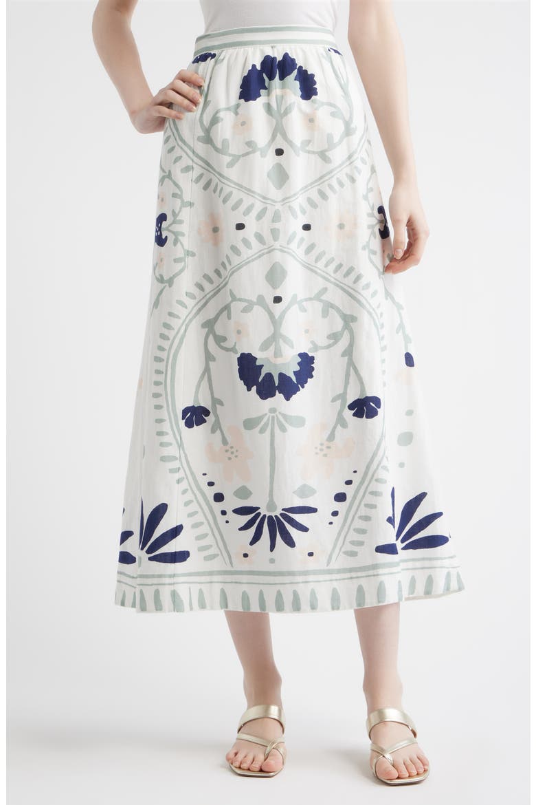 Juliet Floral Cotton & Linen Skirt, Main, color, LILIANA BLUE SURF PRINT