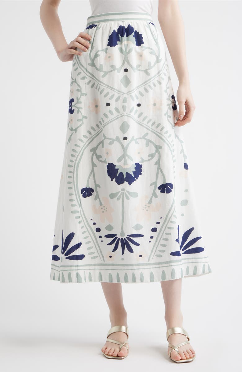 Cleobella Juliet Floral Cotton & Linen Skirt, Main, color, Liliana Blue Surf Print