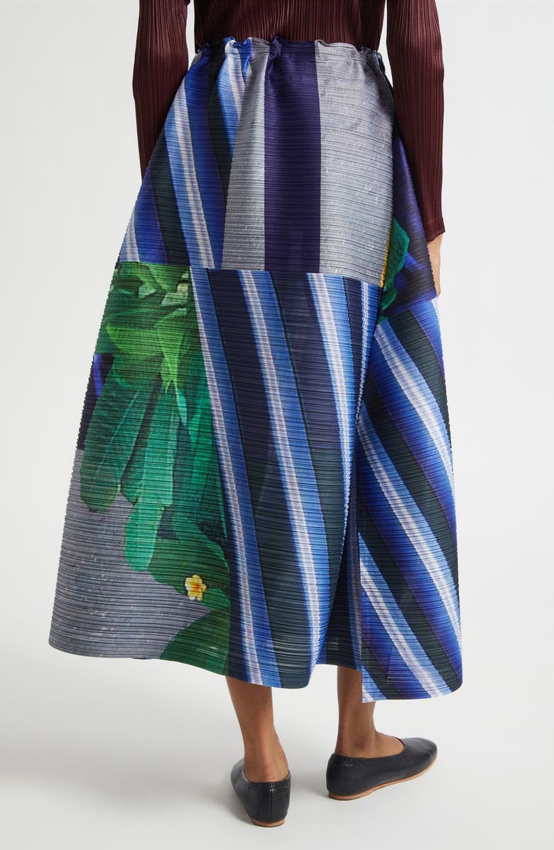 Pleats Please Issey Miyake City Collage Pleated Midi Skirt, Alternate, color, Gray X Navy