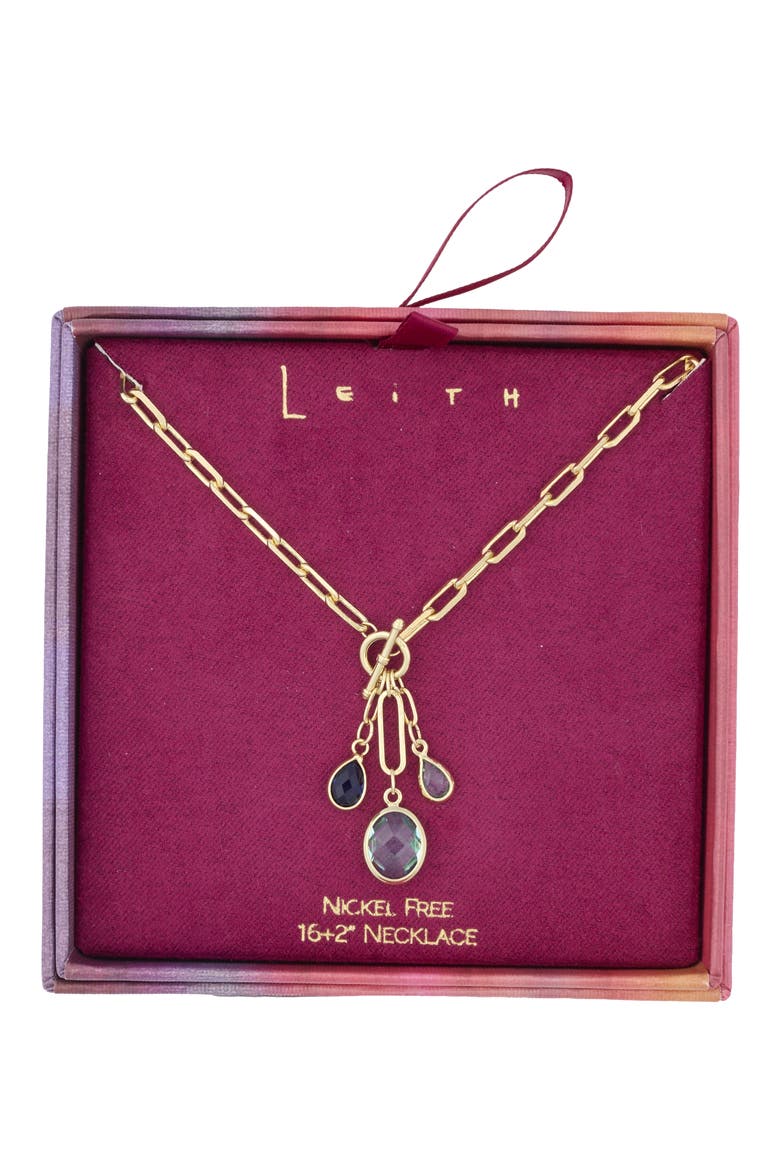 Glass Pendant Toggle Necklace, Main, color, BLUE MULTI- GOLD