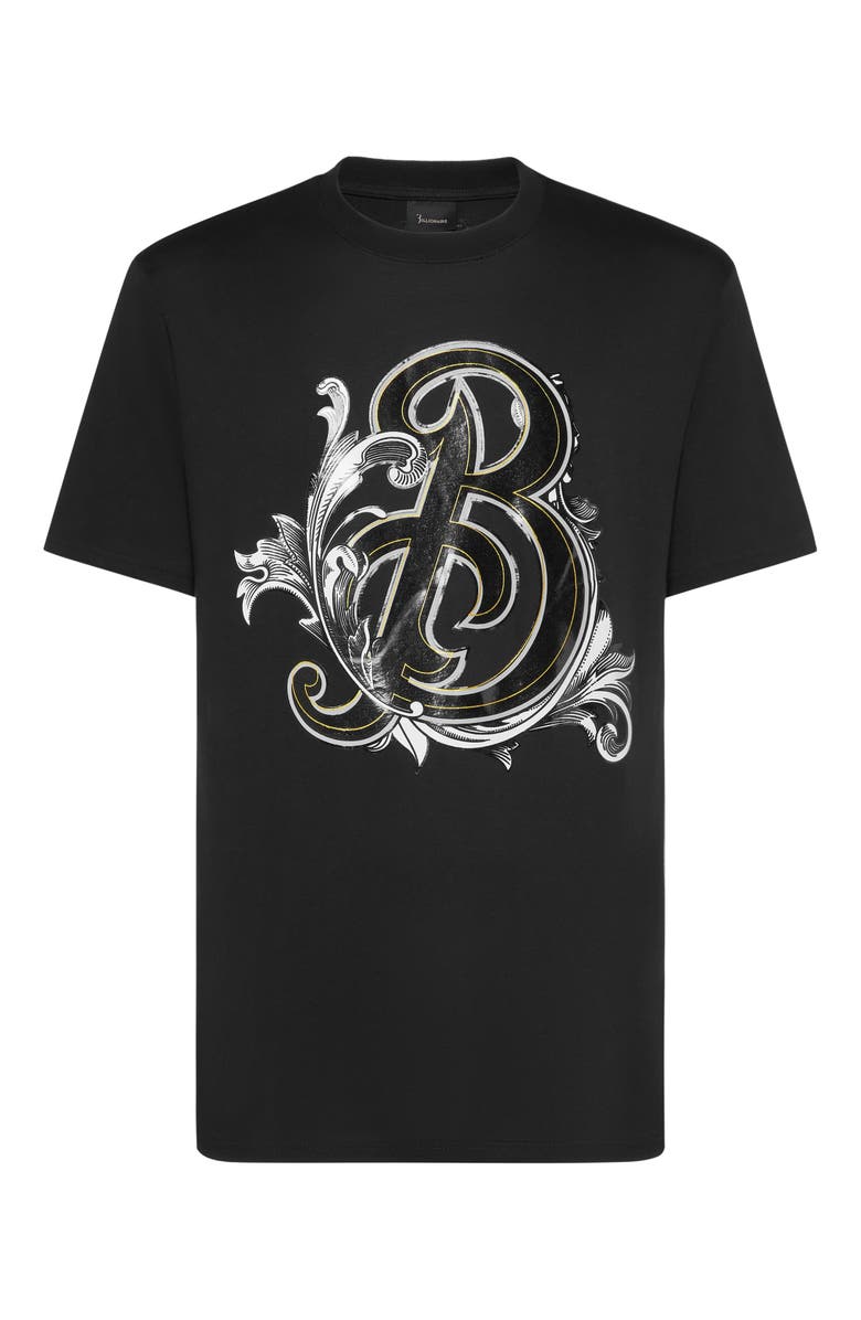 BILLIONAIRE T-Shirt Round Neck Logo Lettering Men, Main, color, Black