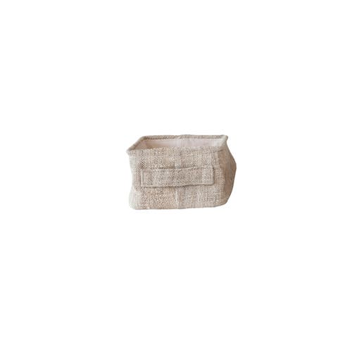 Storied Home Rectangular Hemp Fiber And Metal Bin With Cotton Canvas Lining And Handle In Brown