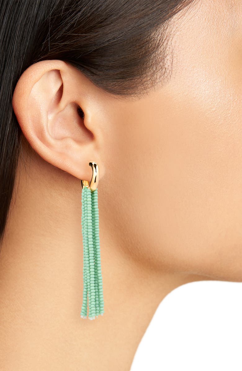 Leith Beaded Fringe Drop Earrings, Alternate, color, Green- Gold