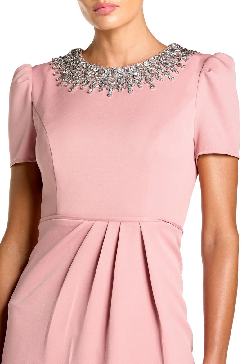 Hand Embellished Rhinestone Neckline Column Dress, Alternate, color, Rose Pink