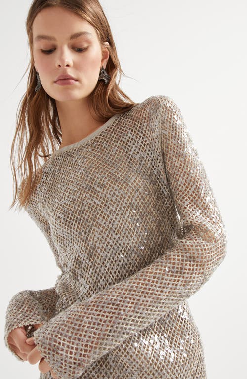 Brunello Cucinelli Women Dazzling Net Embroidery Knit Dress In Linen And Silk In Lessivè