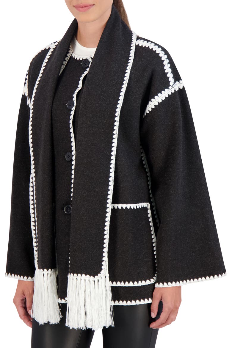 Faux Wool Scarf Coat, Alternate, color, DARK CHARCOAL
