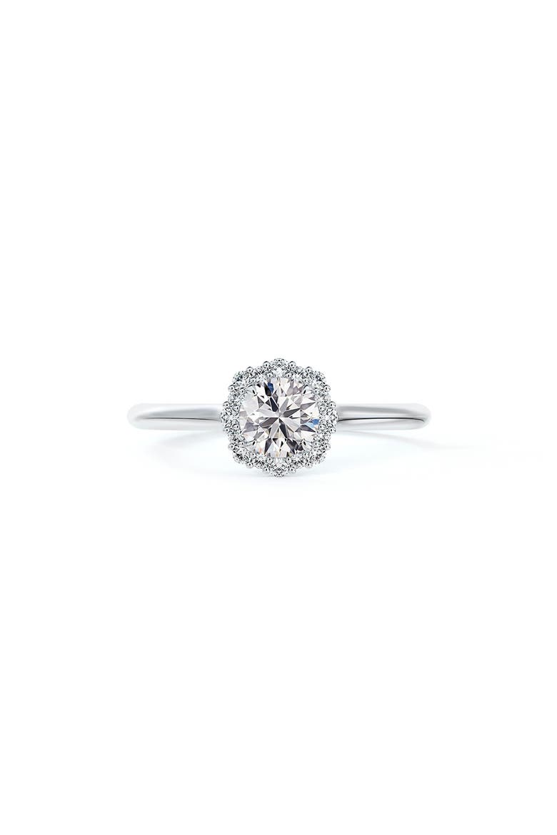 Center of My Universe® Floral Halo Diamond Engagement Ring, Main, color, PLATINUM-D0.50CT