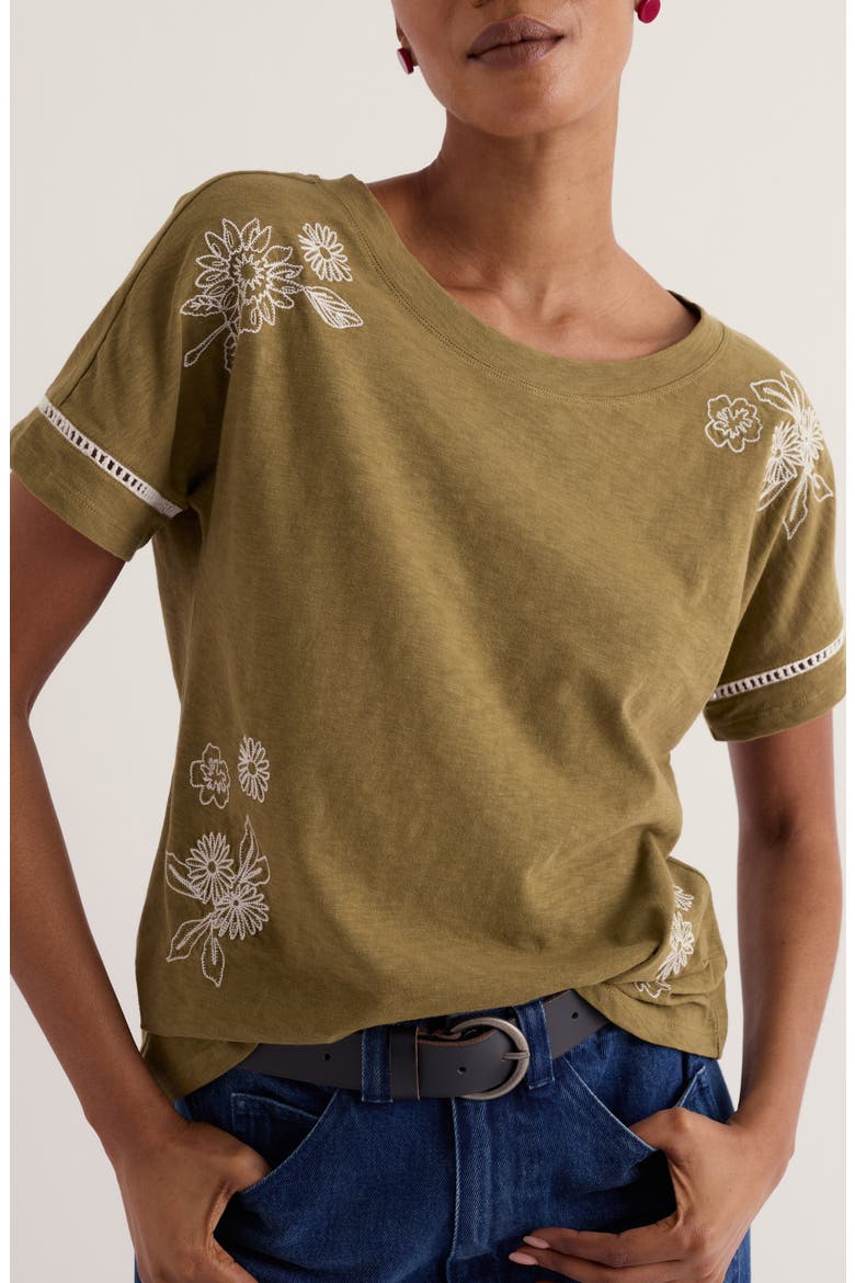 Stem Vase Embroidered Organic Cotton T-Shirt, Main, color, FERN MOSS