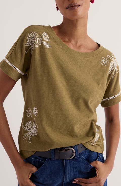 Stem Vase Embroidered Organic Cotton T-Shirt