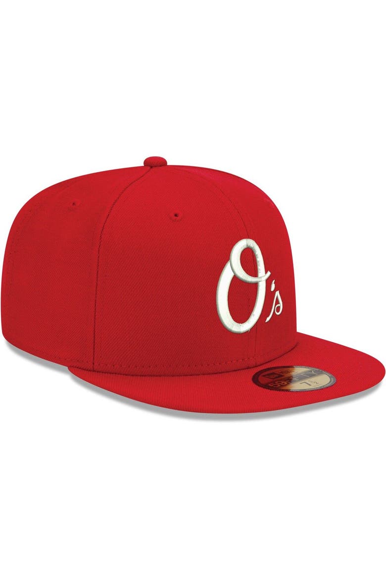 Men's New Era Red Baltimore Orioles White Logo 59FIFTY Fitted Hat, Alternate, color, Red