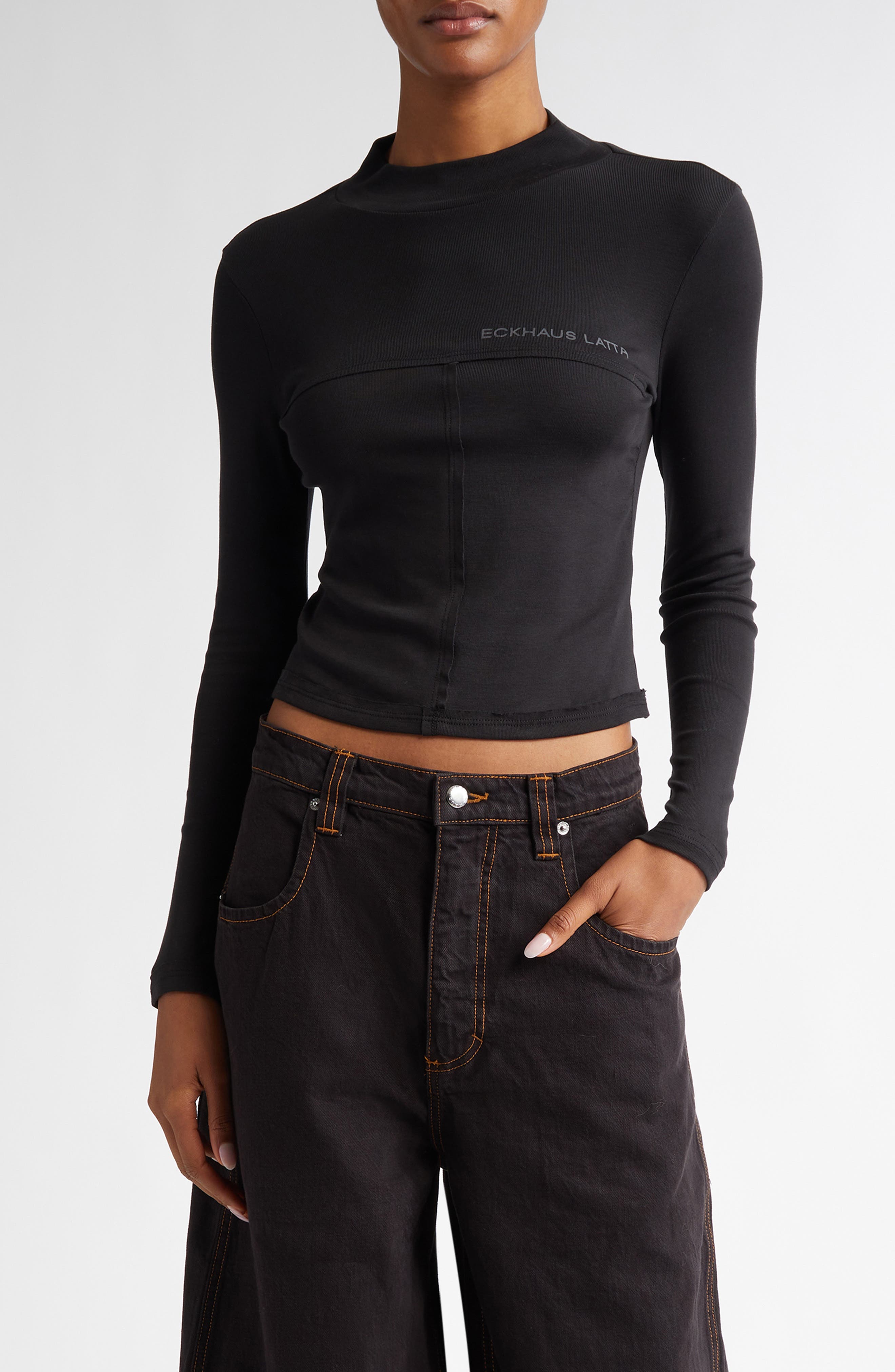 Eckhaus Latta Lapped Mock Neck Baby Tee (Women) | Nordstromrack