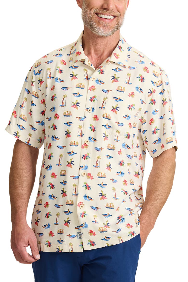 Wave Cruiser Silk Camp Shirt, Main, color, CONTINENTAL