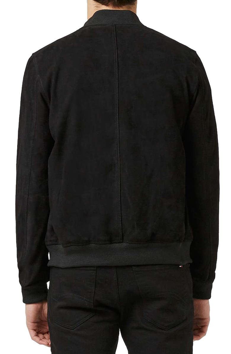 Topman Black Suede Bomber Jacket, Alternate, color, 