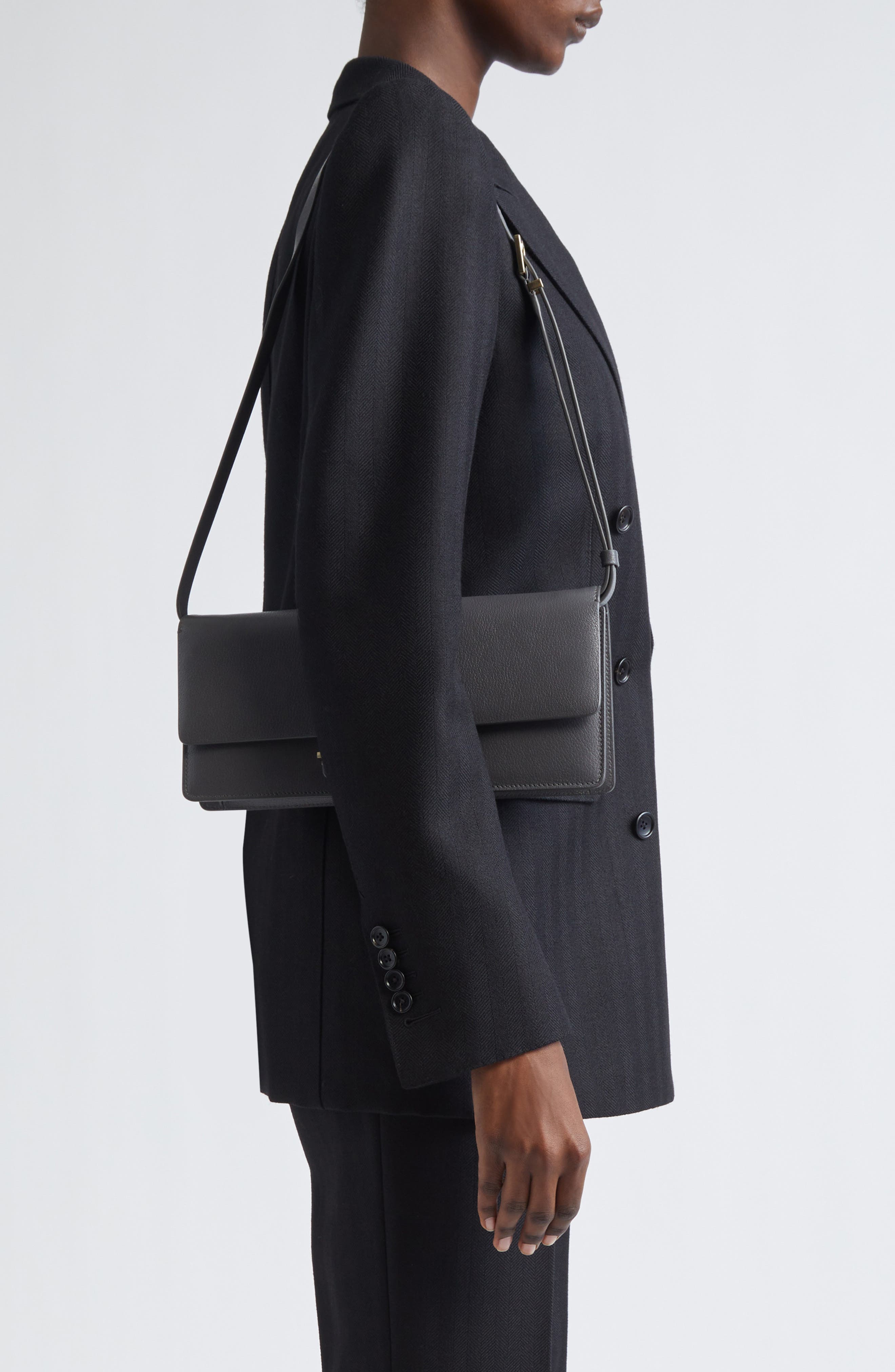 Leather East/West Shoulder Bag, Alternate, color, 1G007 GREY