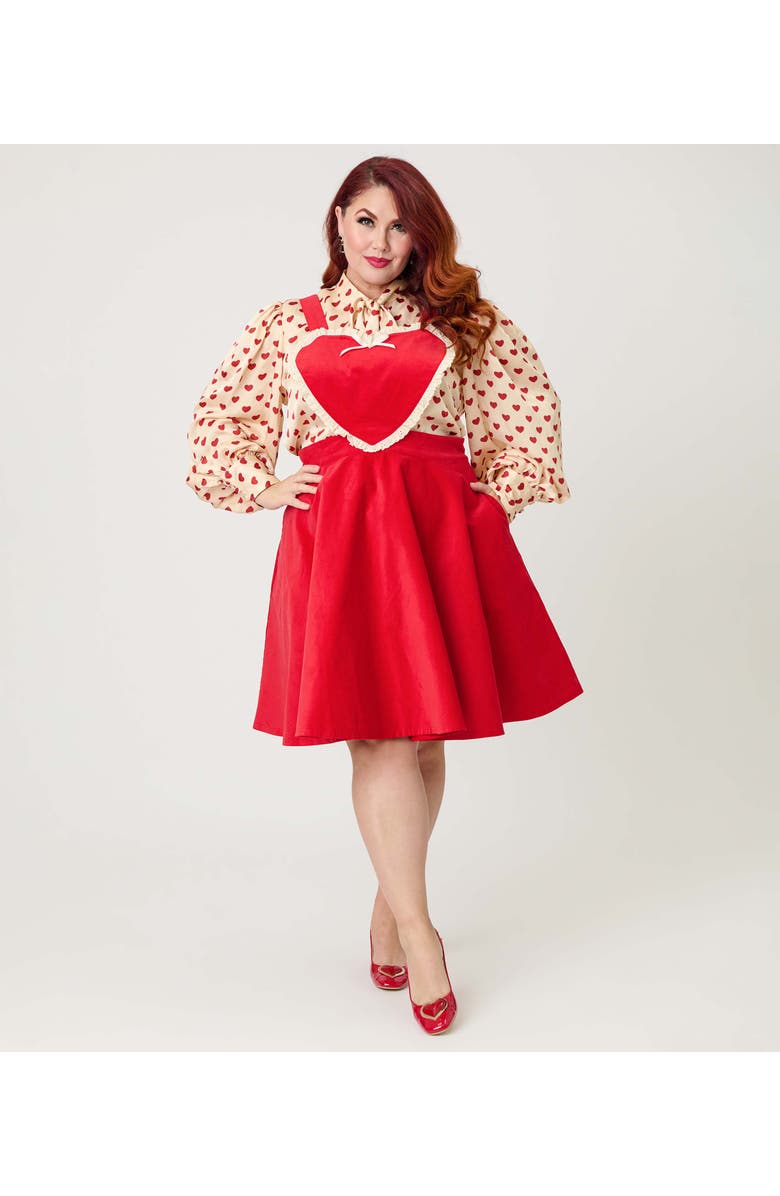 Unique Vintage Plus Size Bib Pinafore Skirt, Alternate, color, Red Solid