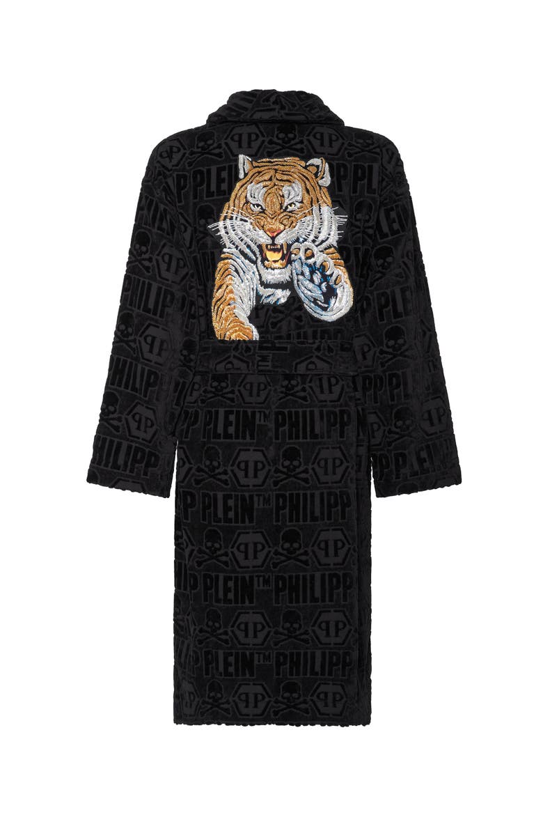 Bathrobe Tiger Unisex, Alternate, color, black