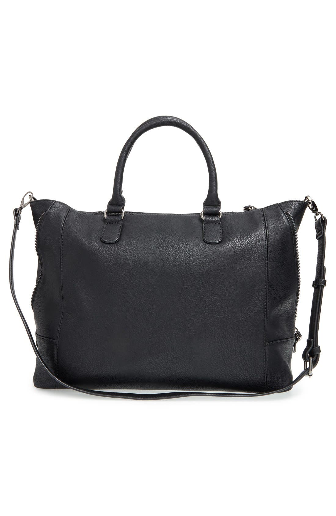 'Susan' Winged Faux Leather Tote, Alternate, color, BLACK