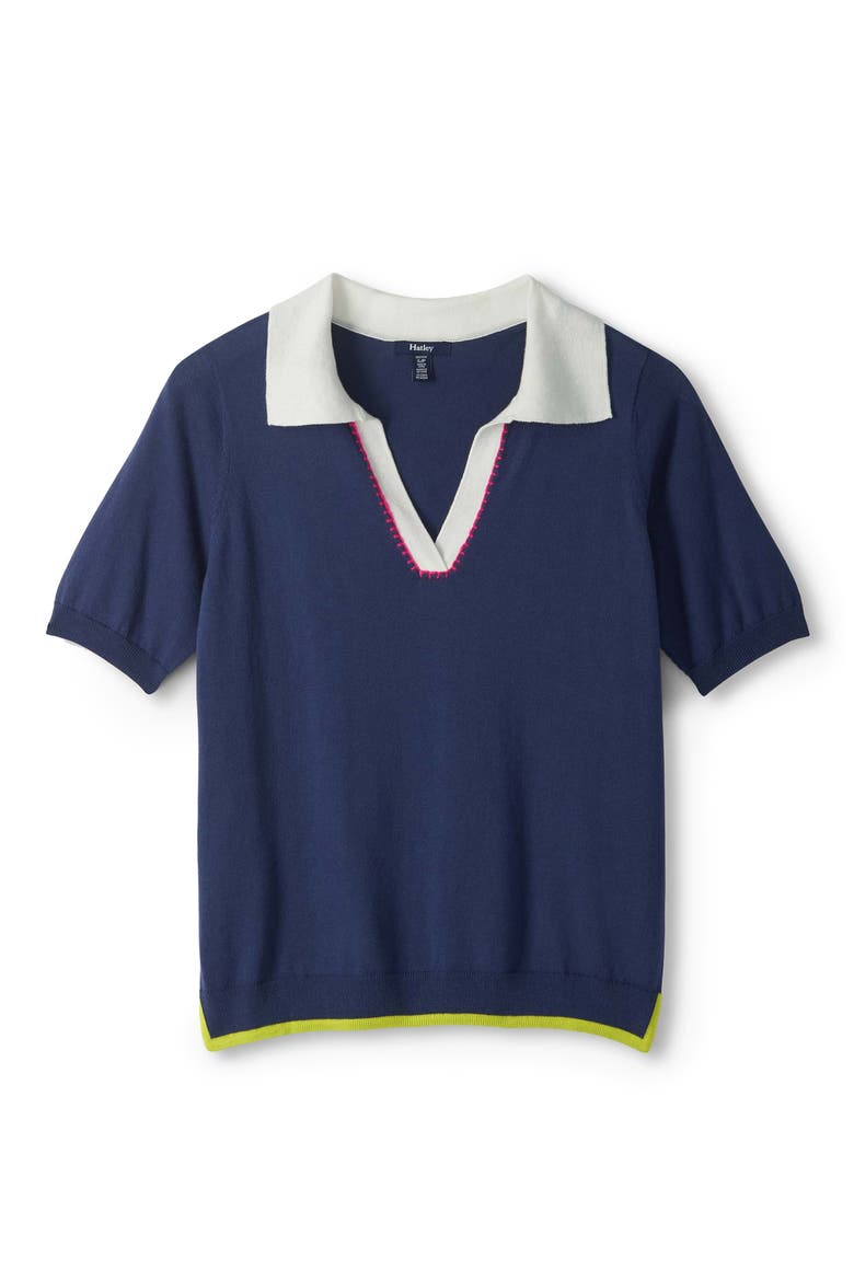 Patriot Blue Johnny Collar Cotton Polo, Alternate, color, NAVY BLUE