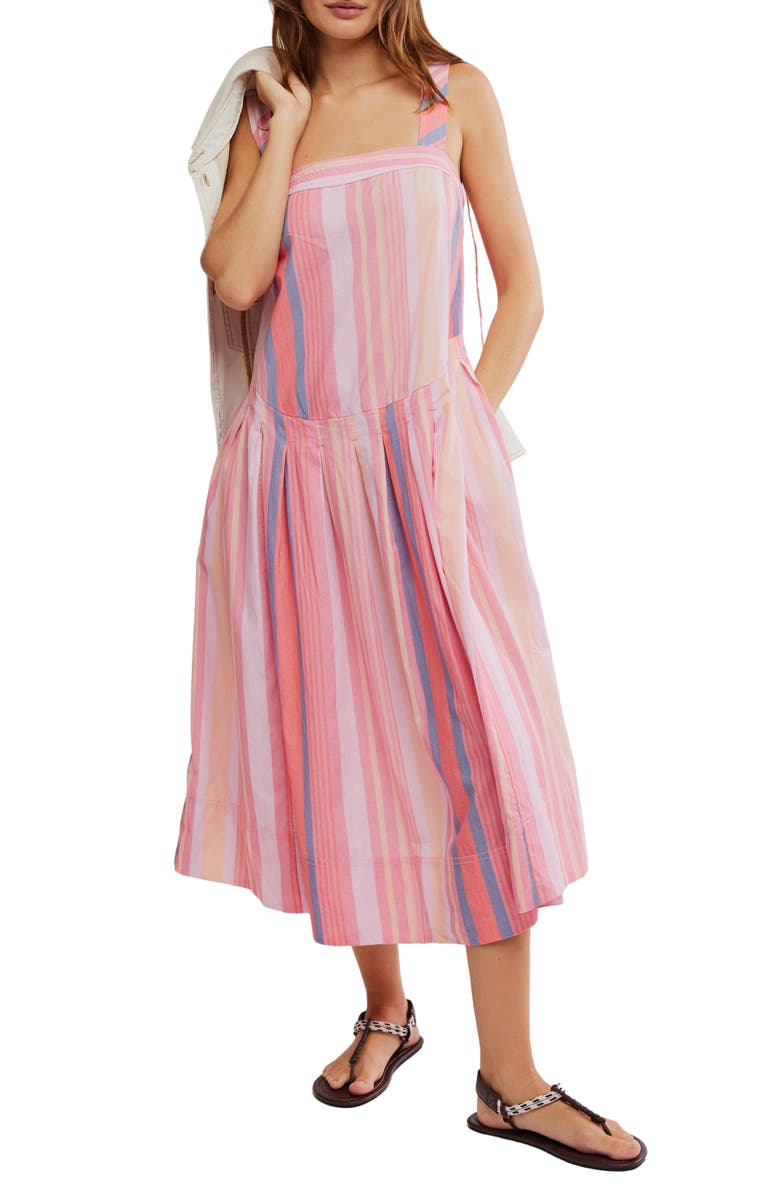 Free People Primavera Stripe Cotton Midi Dress, Main, color, Strawberry Combo