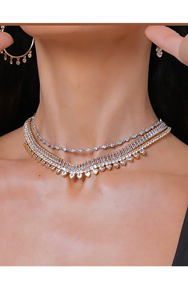 Mazin Jewels Iced Heart Necklace, Alternate, color, Silver