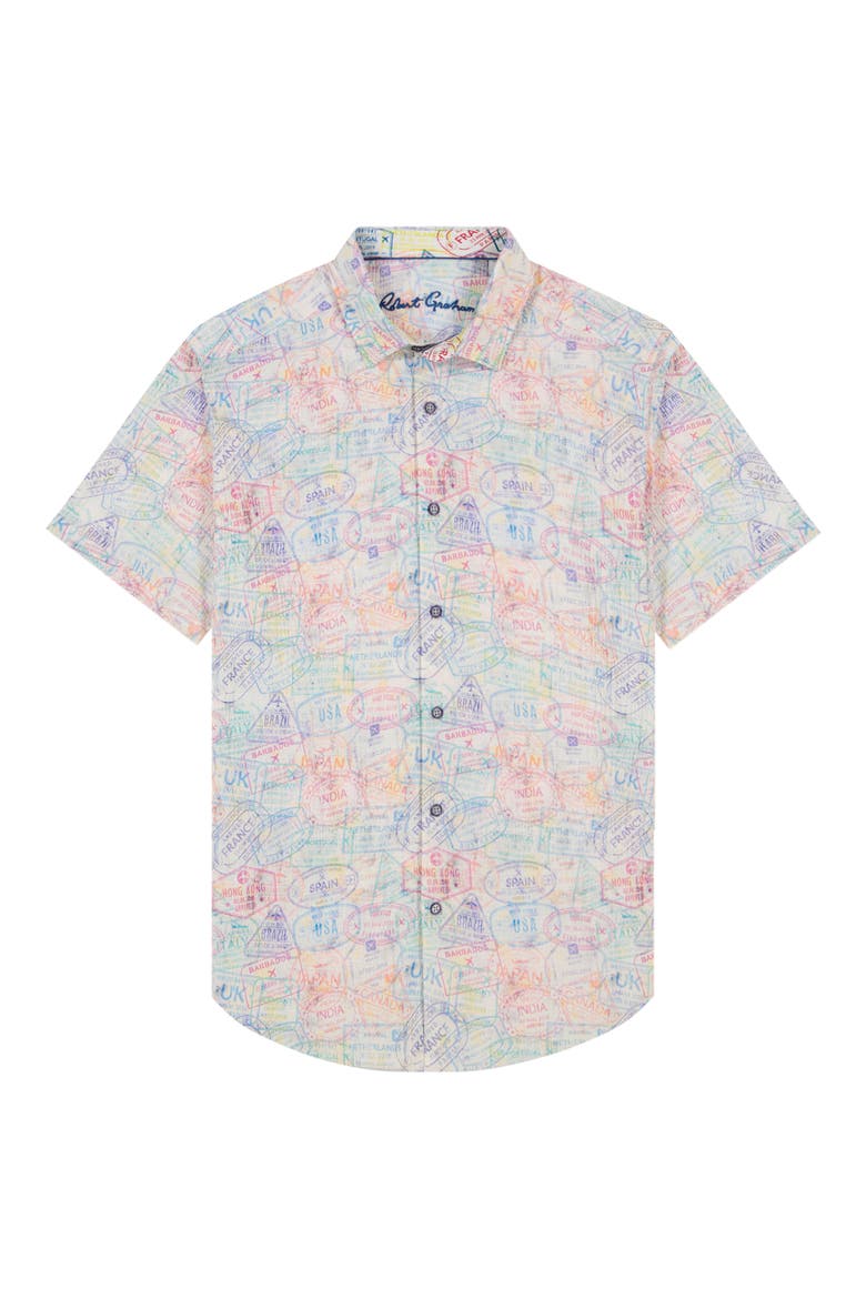 Passport Short Sleeve Cotton Seersucker Button-Up Shirt, Alternate, color, ORANGE MULTI