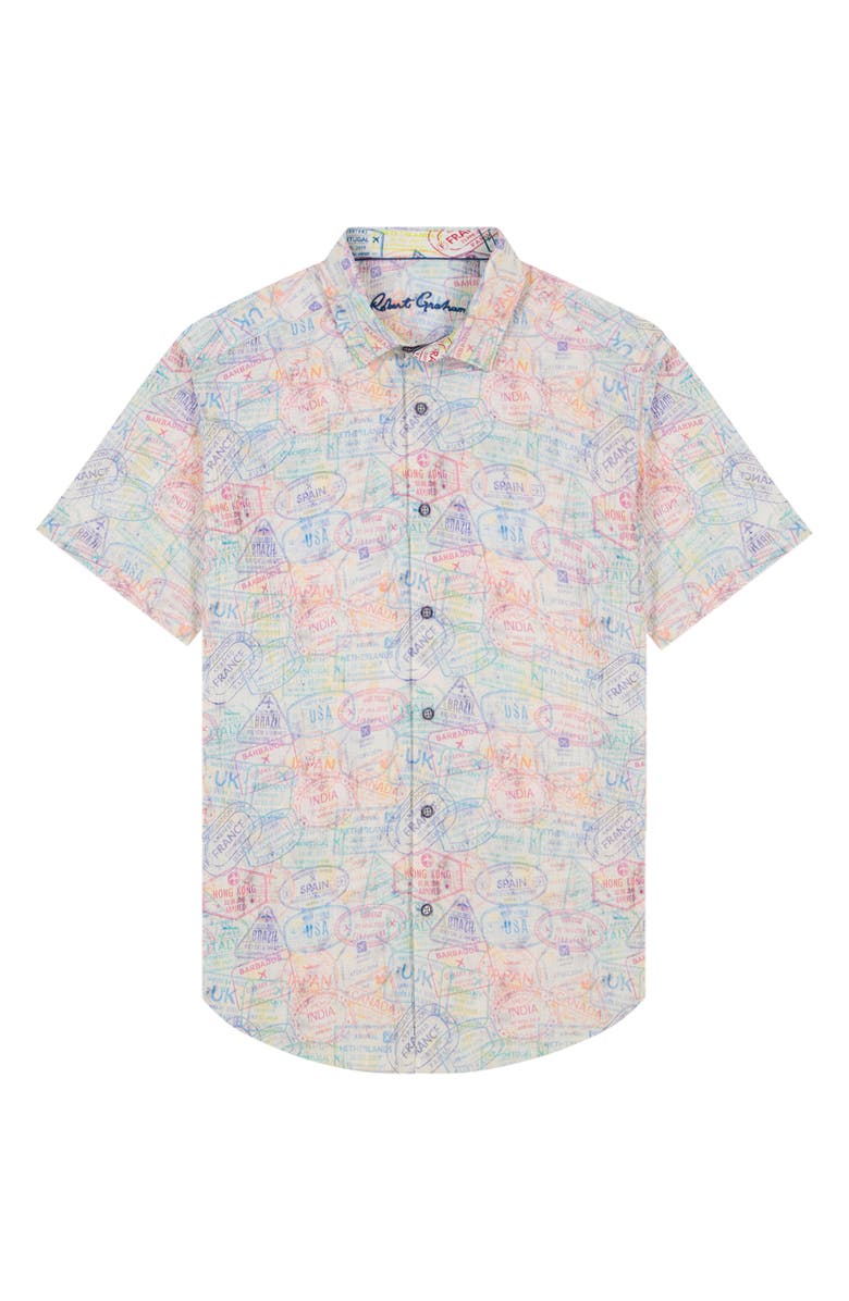 Robert Graham Passport Short Sleeve Cotton Seersucker Button-Up Shirt, Alternate, color, Orange Multi