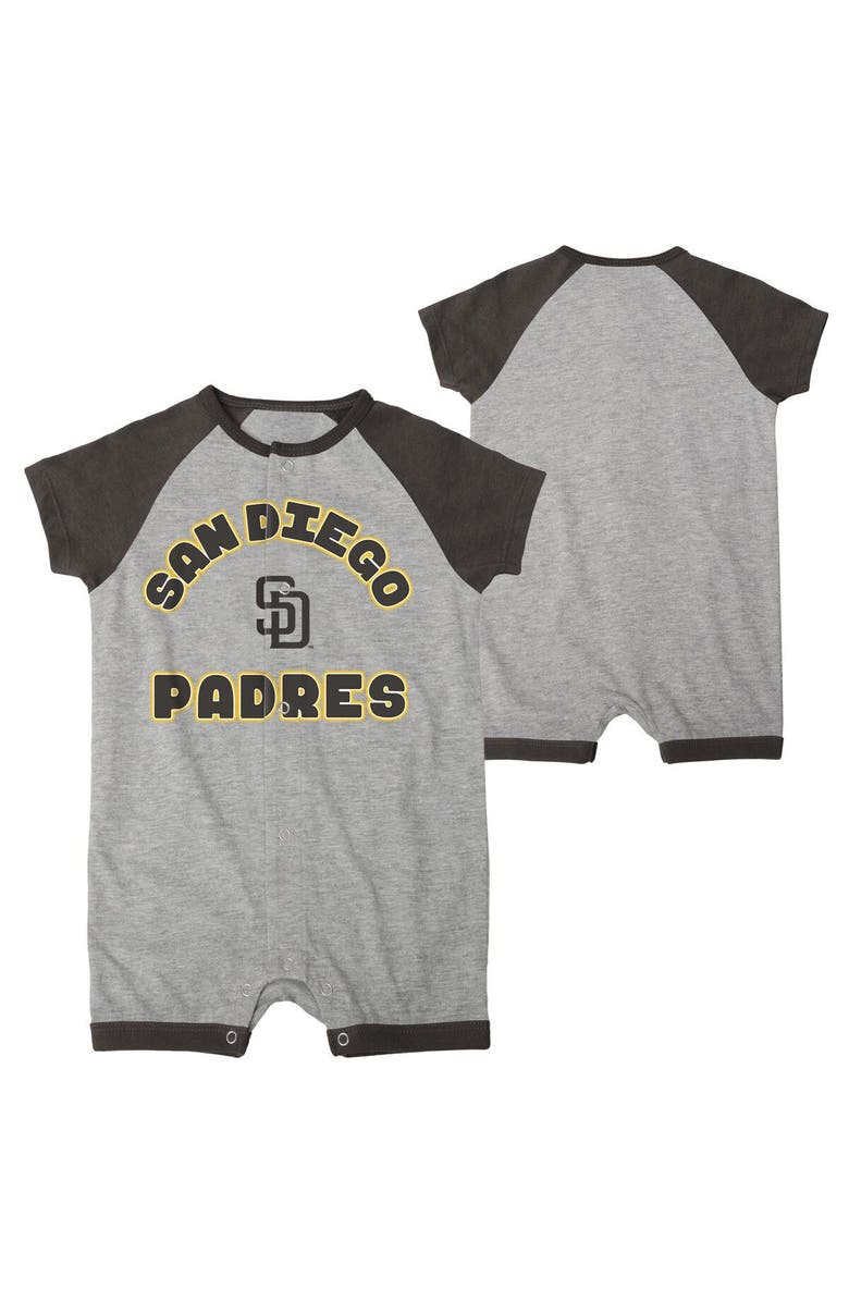 Outerstuff Newborn & Infant Heather Gray San Diego Padres Extra Base Hit Raglan Full-Snap Romper, Main, color, Heather Gray