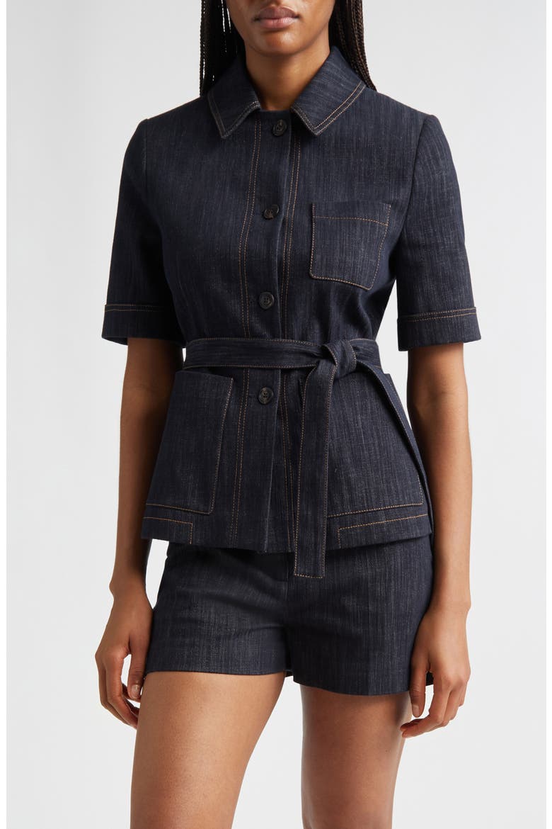 Belted Denim Jacket, Main, color, BLUE