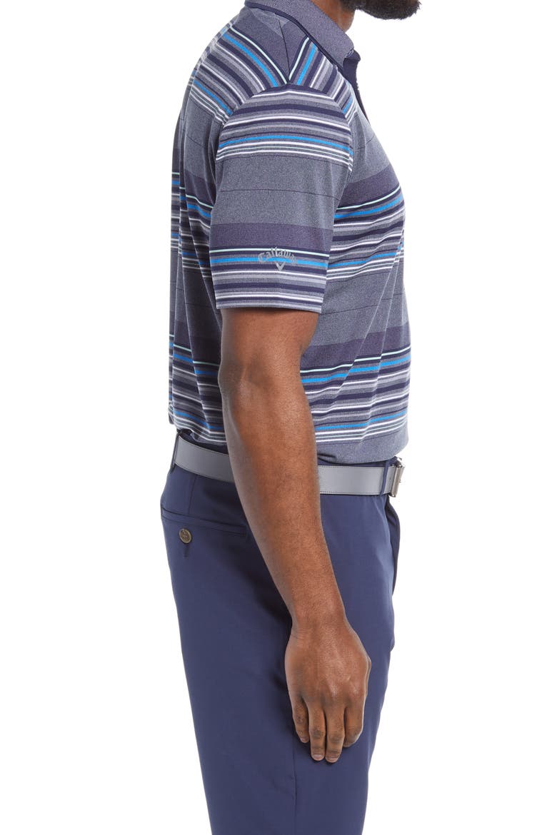 Swing Tech™ Oxford Stripe Performance Golf Polo, Alternate, color, PEACOAT HEATHER