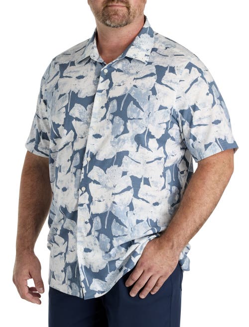 Perry Ellis Big & Tall Abstract Leaf Patterned Sport Shirt In Blue