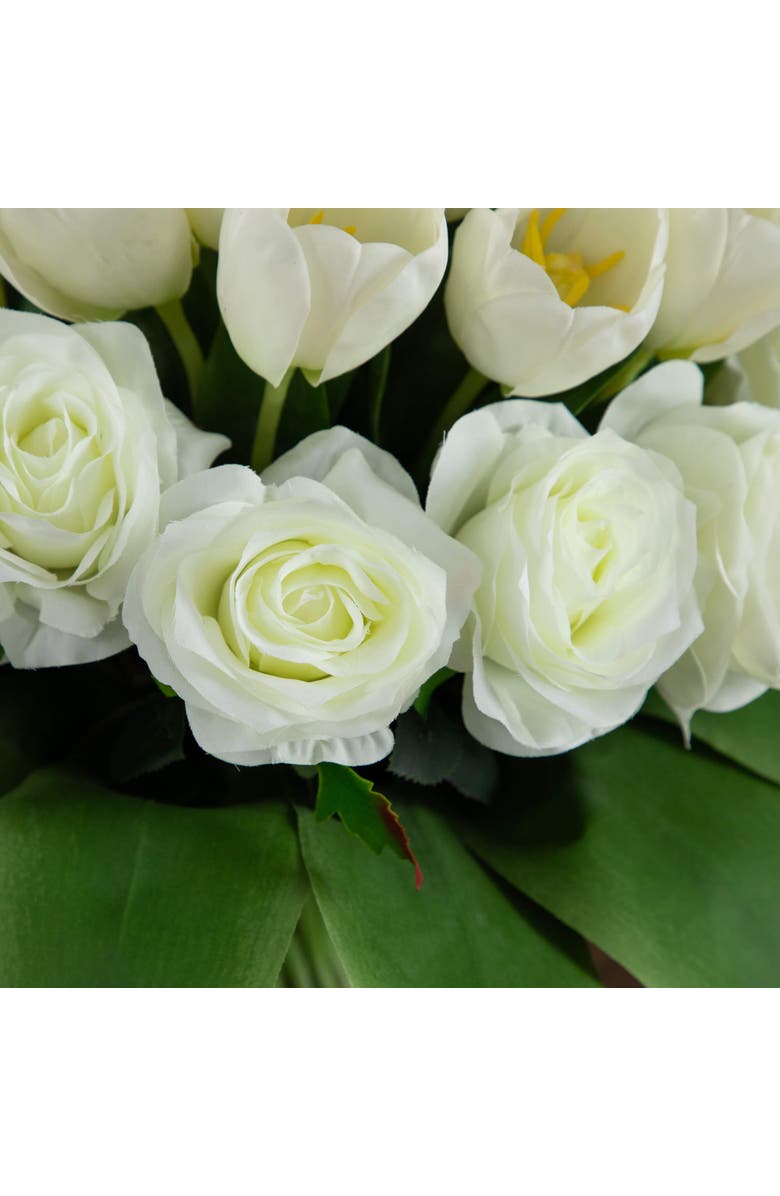 NEARLY NATURAL Wedding Collection 20-in Artificial Roses and Tulips Arrangement in Glass Vase, Alternate, color, Green/White