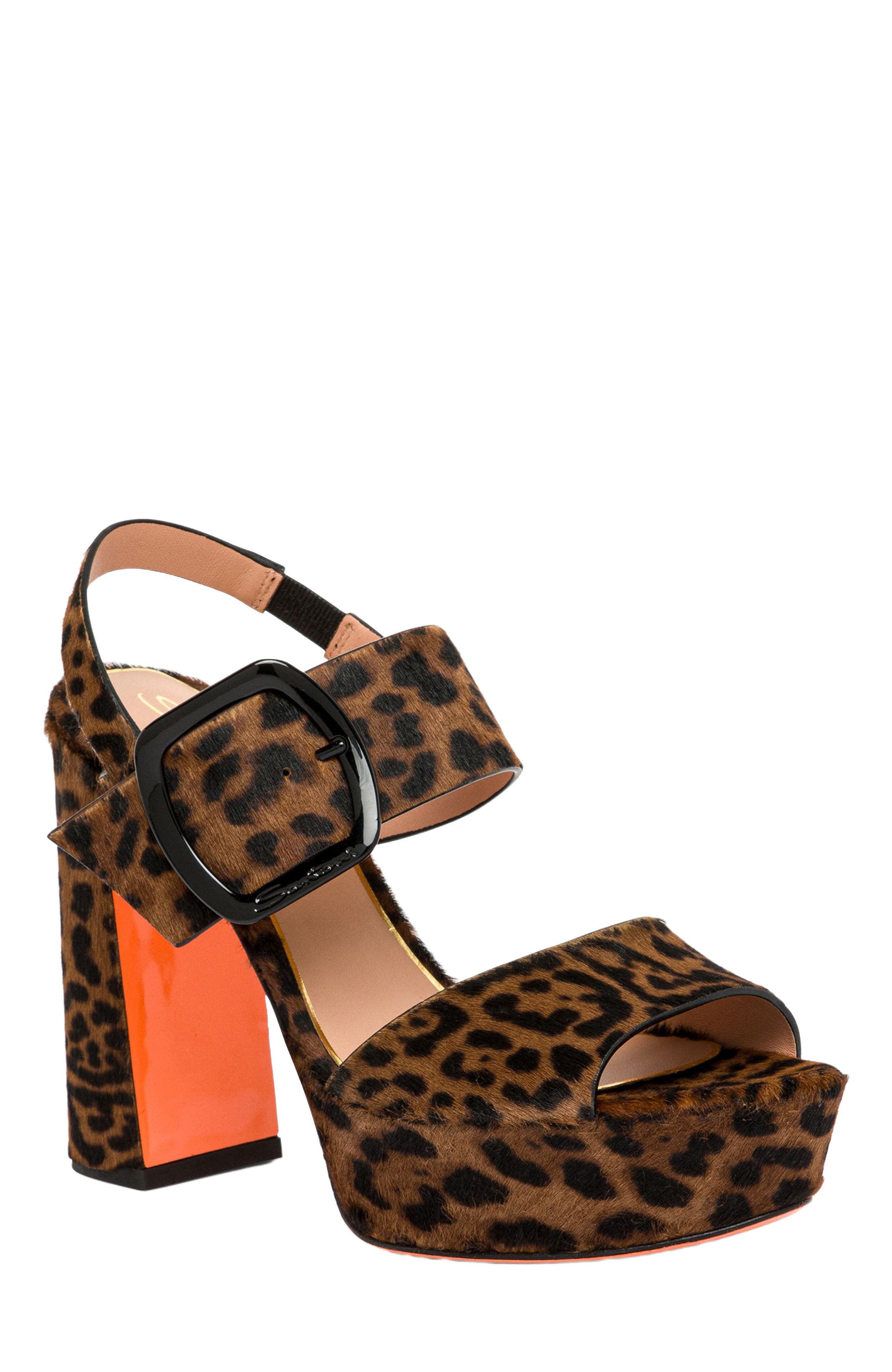 Santoni Animal-print cavallino sandal, Alternate, color, Brown