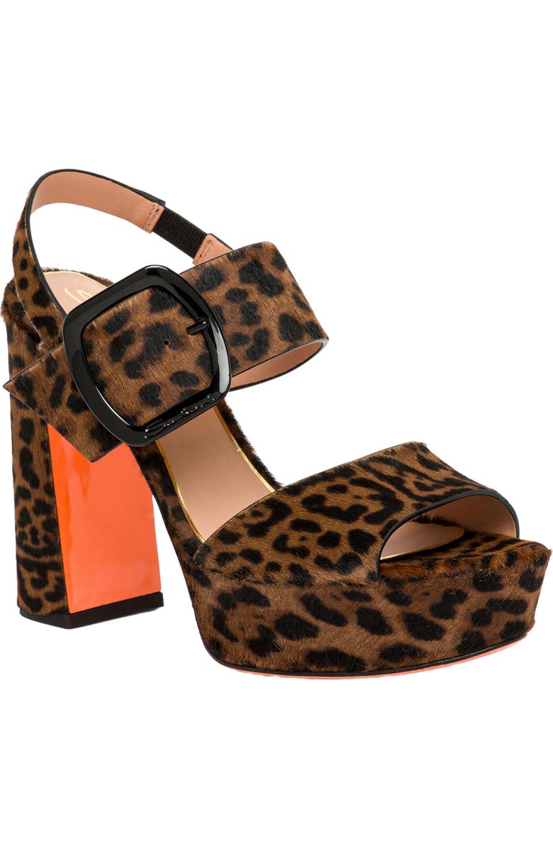 Santoni Animal-print cavallino sandal, Alternate, color, Brown