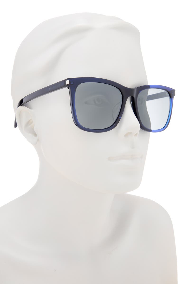 Saint Laurent 58mm Square Sunglasses, Alternate, color, Blue Blue Silver