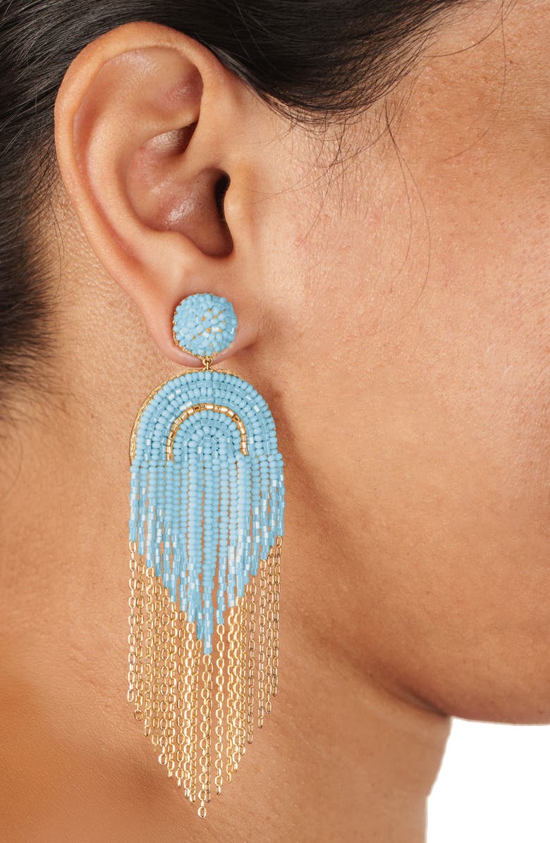 Deepa Gurnani Circe Beaded Fringe Drop Earrings, Alternate, color, Denim