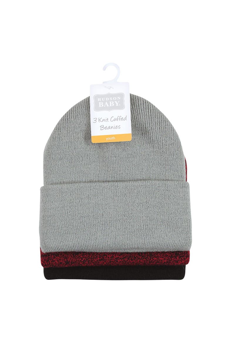 Knitted Fold-Over Beanies, Alternate, color, Heather Red Black