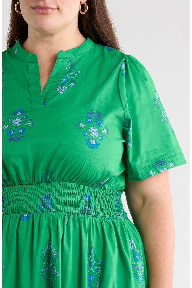 Halina Floral Smocked Waist Cotton Maxi Dress, Alternate, color, KELLY/ BLUES