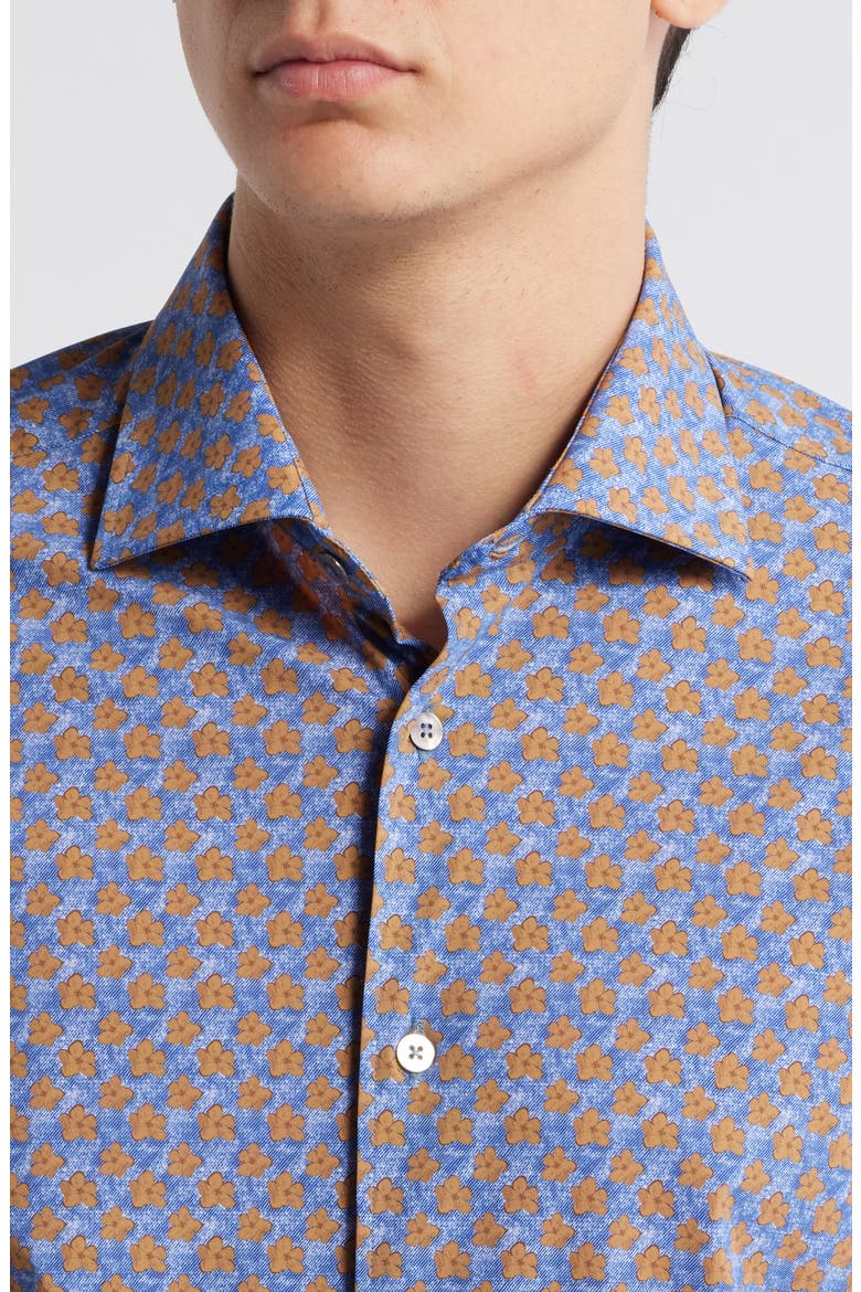 Flowers Floral Print Knit Nylon Blend Dress Shirt, Alternate, color, BLUE