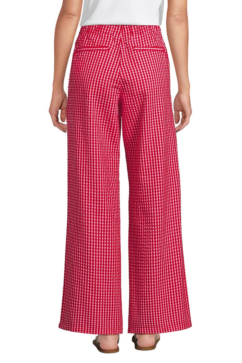 Seersucker High Rise Drawstring Wide Leg Pants, Alternate, color, Compass Red/Pink Gingham