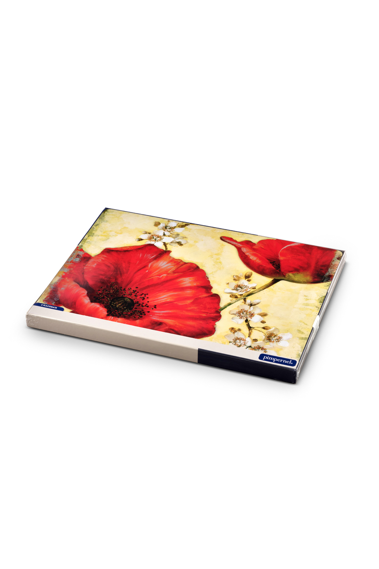 Red Poppy Blossoms Set of 4 Cork Back Placemats, Alternate, color, Multi