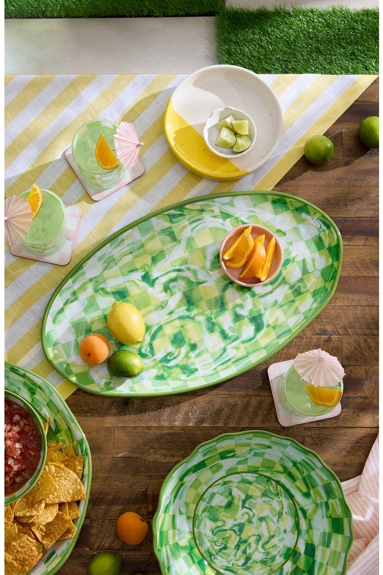 Green Marble Check Oval Melamine Platter, Alternate, color, GREEN