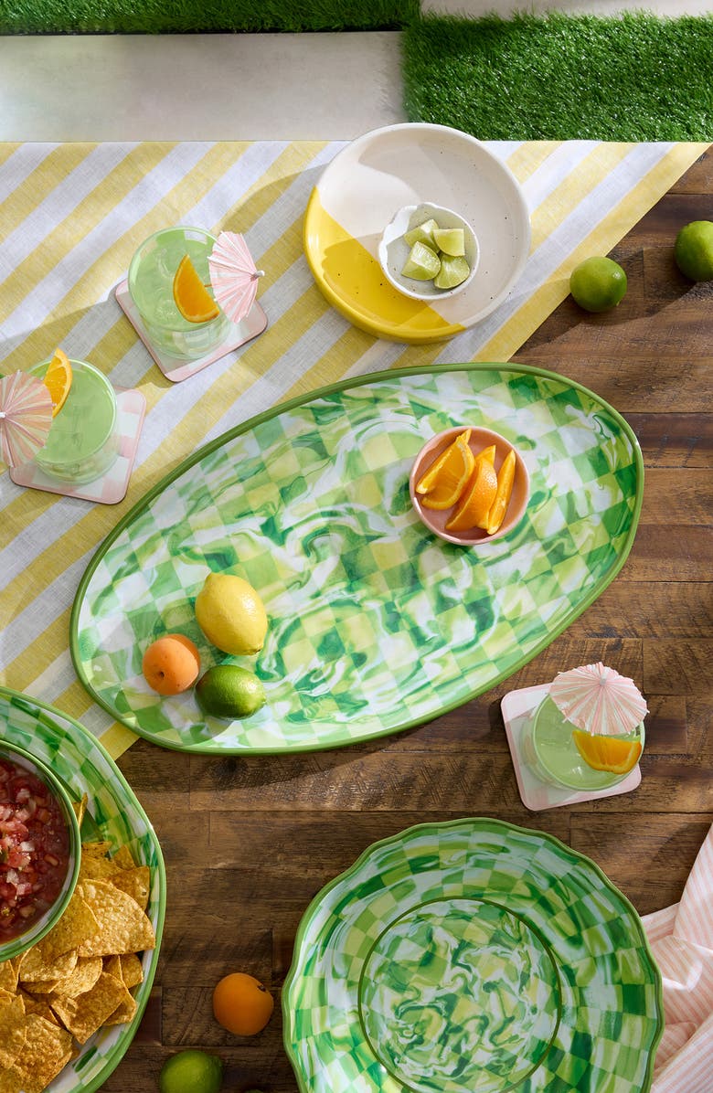 MACKENZIE CHILDS Green Marble Check Oval Melamine Platter, Alternate, color, Green