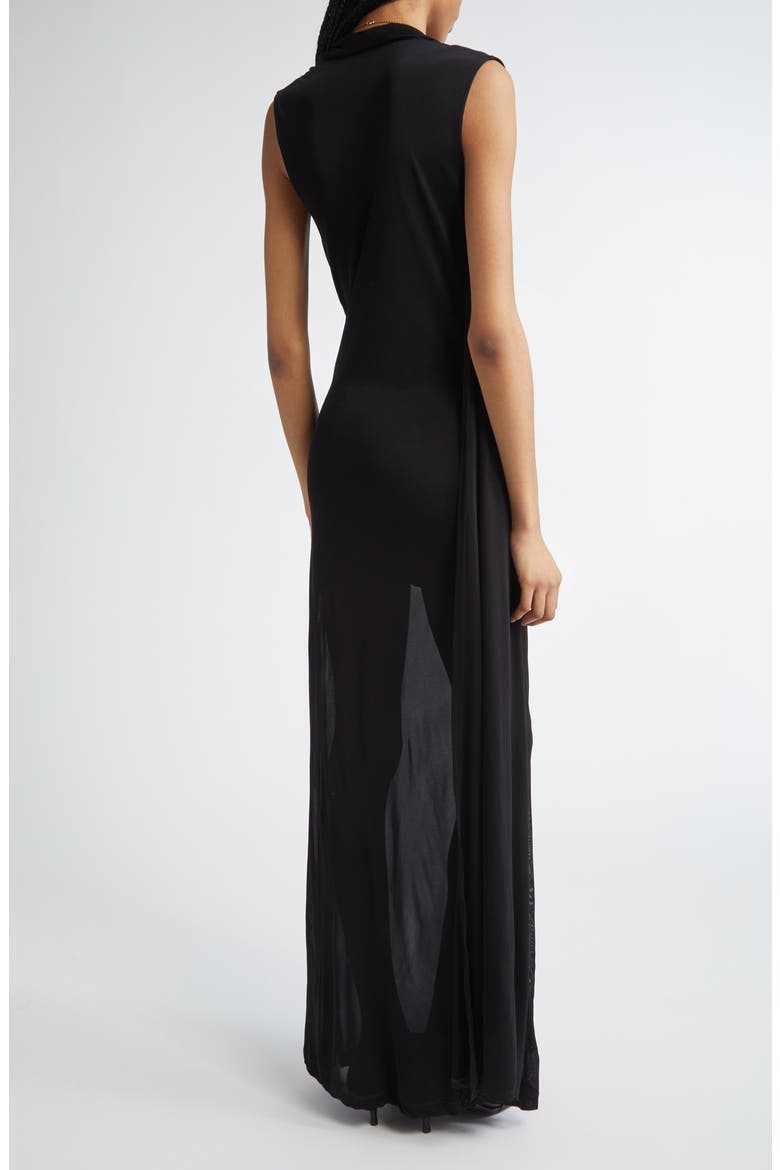 Overlapped Scarf Sheer Stretch Jersey Maxi Dress, Alternate, color, BLACK
